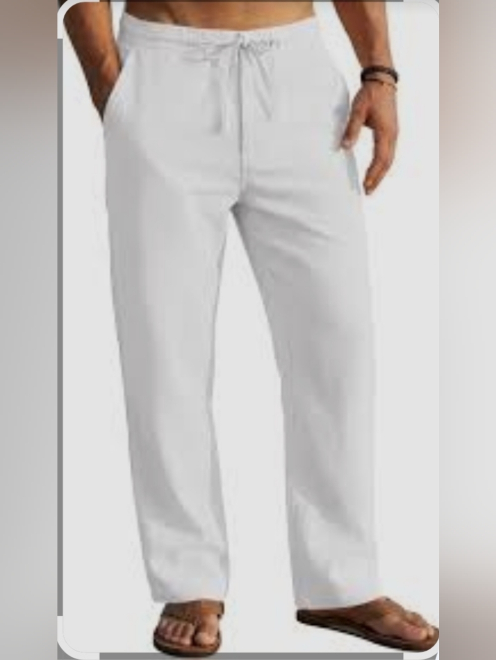 Saks 5th Avenue Men's White Linen Drawsting Elastic Waist Straight Legs Pants L